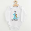 Dětské body s potiskem New Baby My first birthday blue - vel. 80 (9-12m)