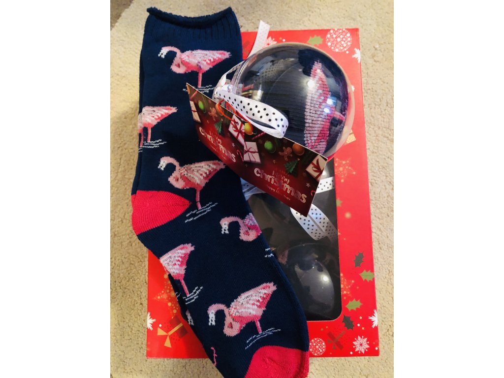 Vánoční ozdoba - Koule s ponožkou - plameňák