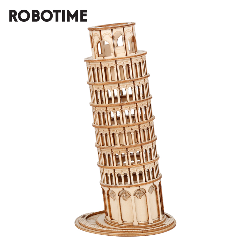 Robotime 3D dřevěné mechanické puzzle Šikmá věž v Pise barevná 32 dílků tg304