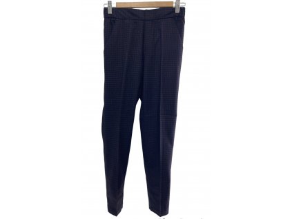 Dámské slim - fit kalhoty, OODJI, s kostkovaným vzorem v tmavě modré a hnědé barvě