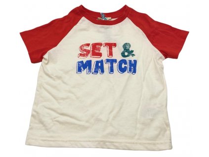 Dětské tričko s krátkým rukávem,  LITTLE CIGOGNE, bílé s nápisem a červenými rukávy