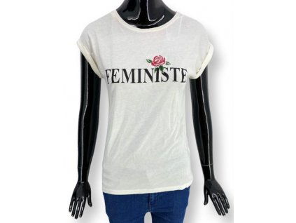 Dámské tričko s krátkým rukávem, ETAM, bílá barva, s nápisem a výšivkou
