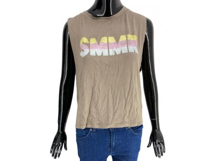 Dámské tričko bez rukávů, SADIE & SAGE, khaki barva, s nápisem