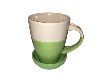 Keramický hrnek s talířkem - bílo-zelený