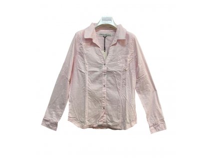 Dámská pruhovaná košile s dlouhým rukávem - bílo-růžová