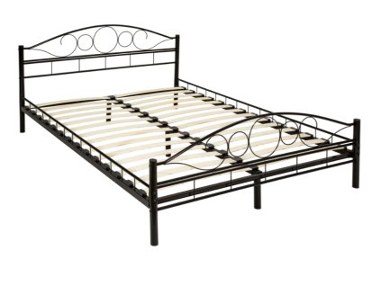 Kovová postel dvoulůžková Romance včetně lamelových roštů černá/černá 200 x 140 cm
