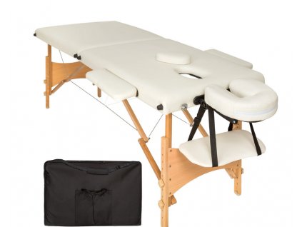 tectake 2 zónový masážní stůl s 5cm polstrováním a dřevěným rámem - béžový