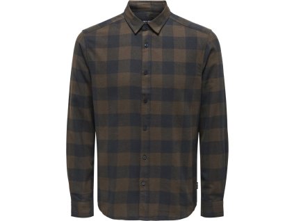 Pánská košile ONLY - hnědá kostkovaná  Rozbaleno
