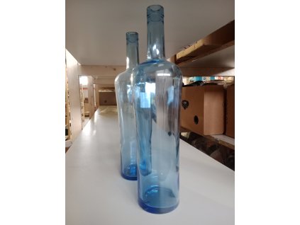 Dekorativní modrá skleněná láhev  Rozbalev(n)o