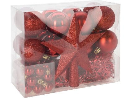 Sada vánočních ozdob 54 kusů, červená 