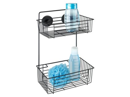 Černá nástěnná dvoupatrová police do koupelny Wenko Vacuum-Loc® Pavia