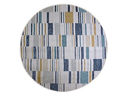 Vnitřní a vnější koberec Rosco Geo žlutý/modrý ø 160 cm