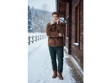 Pánská bunda z pravé kůže s kožíškem u krku velikost 50/52