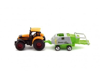 Traktor s přívěsem plast 16 cm na kartě