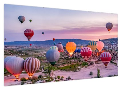 Obraz na skle BALÓNY - 120x80 cm, vícebarevná