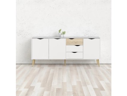 Komoda Oslo bílá  Rozbale(v)no, boční stěna komody má poškozený roh