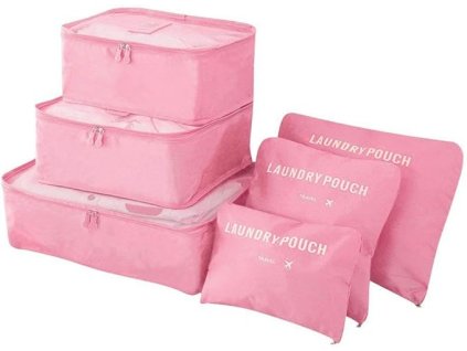 6dílný set organizérů do kufru, růžový