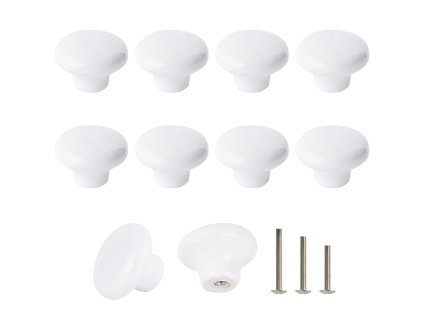 10× bílé retro keramické knopky 32 mm (sada 10 ks)