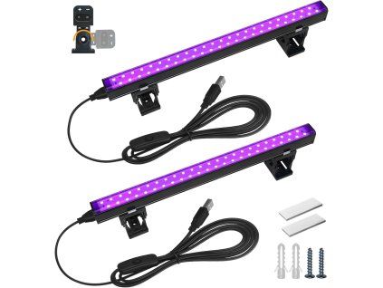 LED UV pás 28 cm 10W USB – přenosné černé světlo, 2 ks