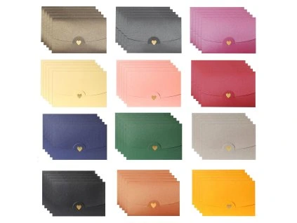 Mini obálky 60 ks – barevné kraft/perleť, srdíčkové uzávěry