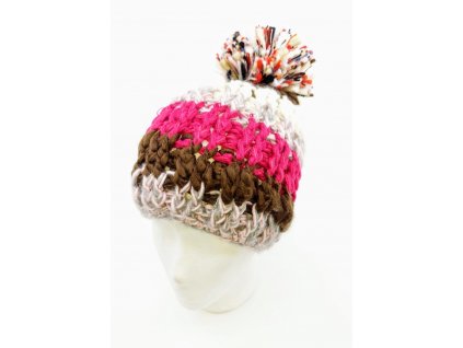 Zimní pletená čepice s bambulí - růžová/fialová, náhodný výběr