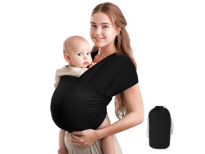 Nosící šátek pro novorozence 5,3 m – elastický, černý