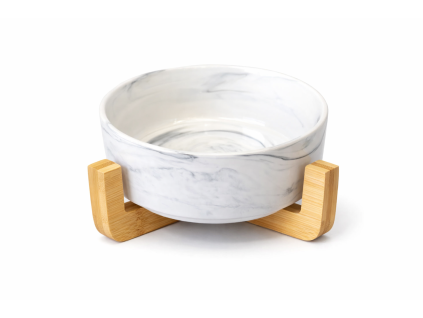 Keramická miska v dřevěném stojanu s mramorovým vzorem