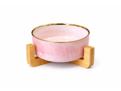 Keramická miska v dřevěném stojanu růžová