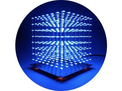 3D LED Cube 8×8×8 DIY stavebnice – modrá LED kostka (555 LED, USB, programovatelná)