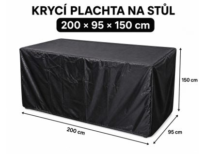 Krycí plachta na stůl 200 × 95 × 150 cm – černá