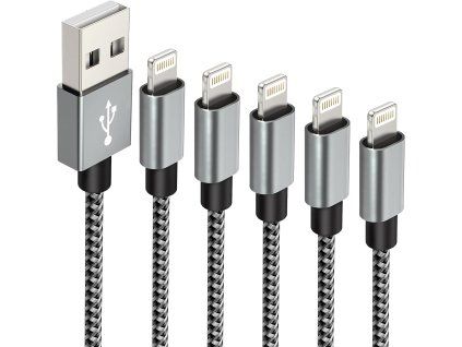 Sada nabíjecích a datových kabelů pro iPhone 5ks šedá