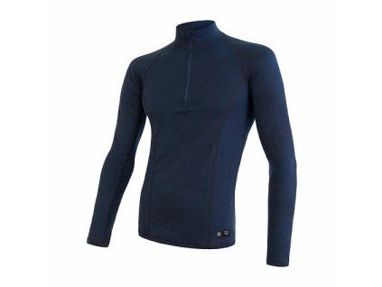 2416 sensor merino df panske triko dl rukav zip deep blue