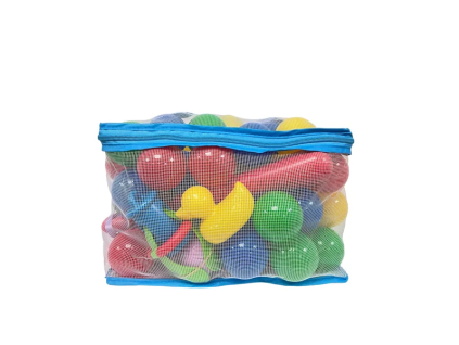 Plastové míčky s udičkou v PVC síťce Plastica 62 ks, průměr 6cm