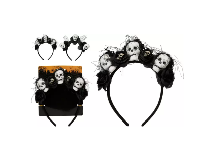 Halloweenská čelenka s dekoracemi lebek