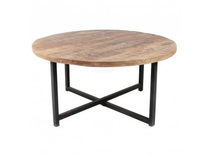 Černý konferenční stolek s deskou z mangového dřeva LABEL51 Dex, ? 80 cm