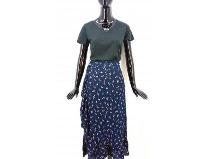 Dámská zavinovací sukně Neo noir, modrá s květy