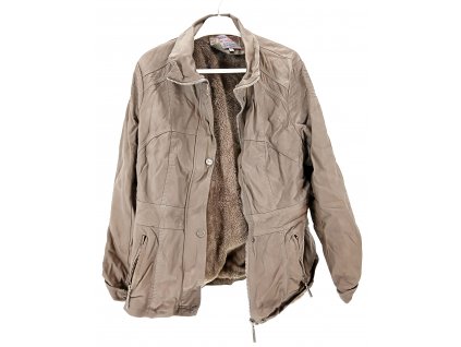 Dámský koženkový kabát ze syntetické kůže  SATURNE - CREATION FRANCAISE- hnědošedý
