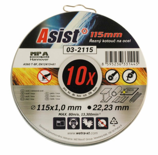 obrázek produktu Asist 03-2215 sada řezných kotoučů ocel/INOX, 10 ks, 115 x 1 mm