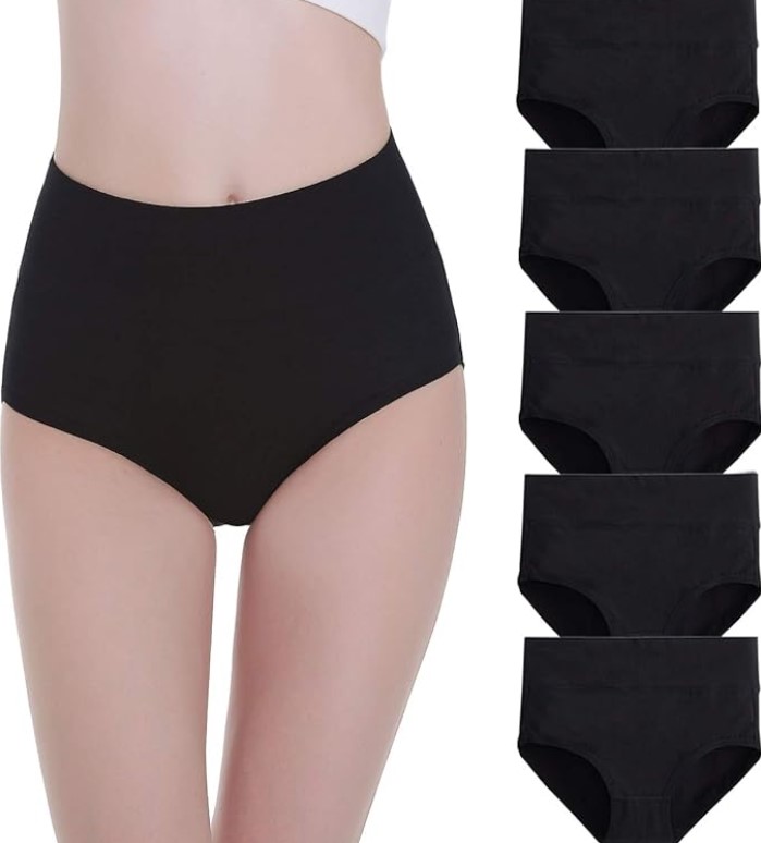 obrázek produktu FALARY Dámské bavlněné kalhotky s vysokým pasem 5 ks, černé Velikosti XS-XXL: XL