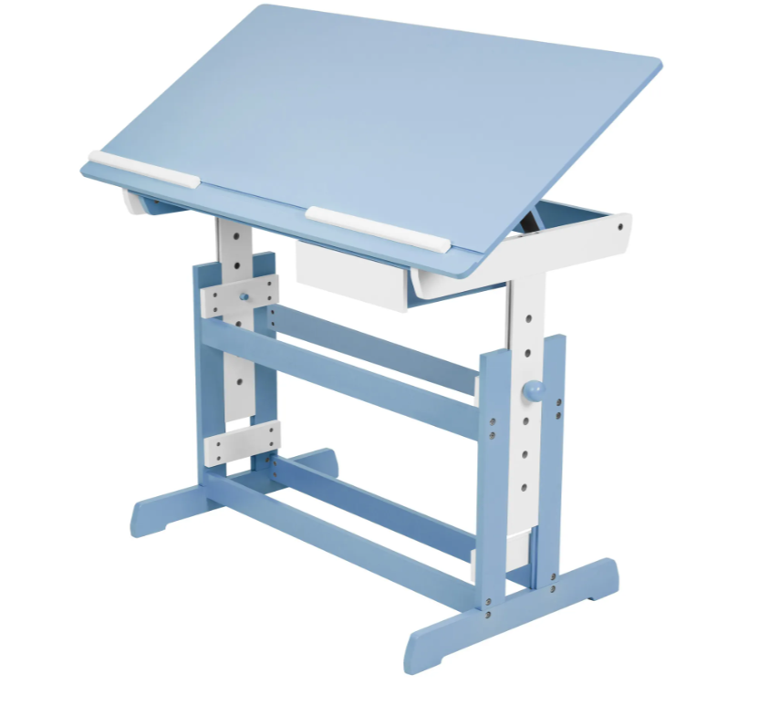 Tectake Psací stůl výškově nastavitelný 109x55x63-94 cm modrá