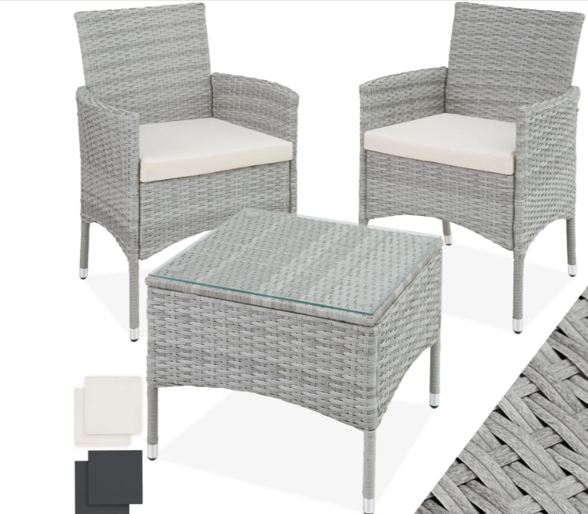 Tectake Zahradní ratanový nábytek Lucern 2+1 světle šedá