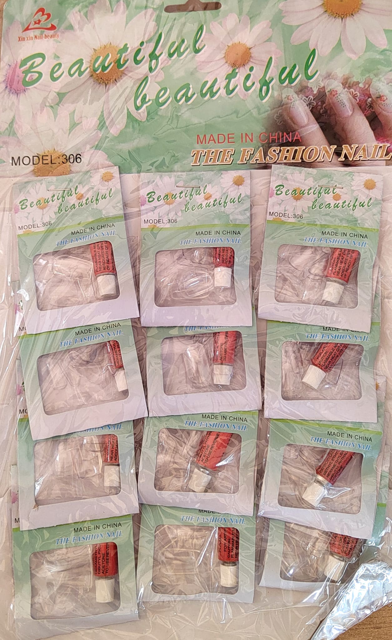 Sada čirých umělých nehtů s lepidlem 12 balení