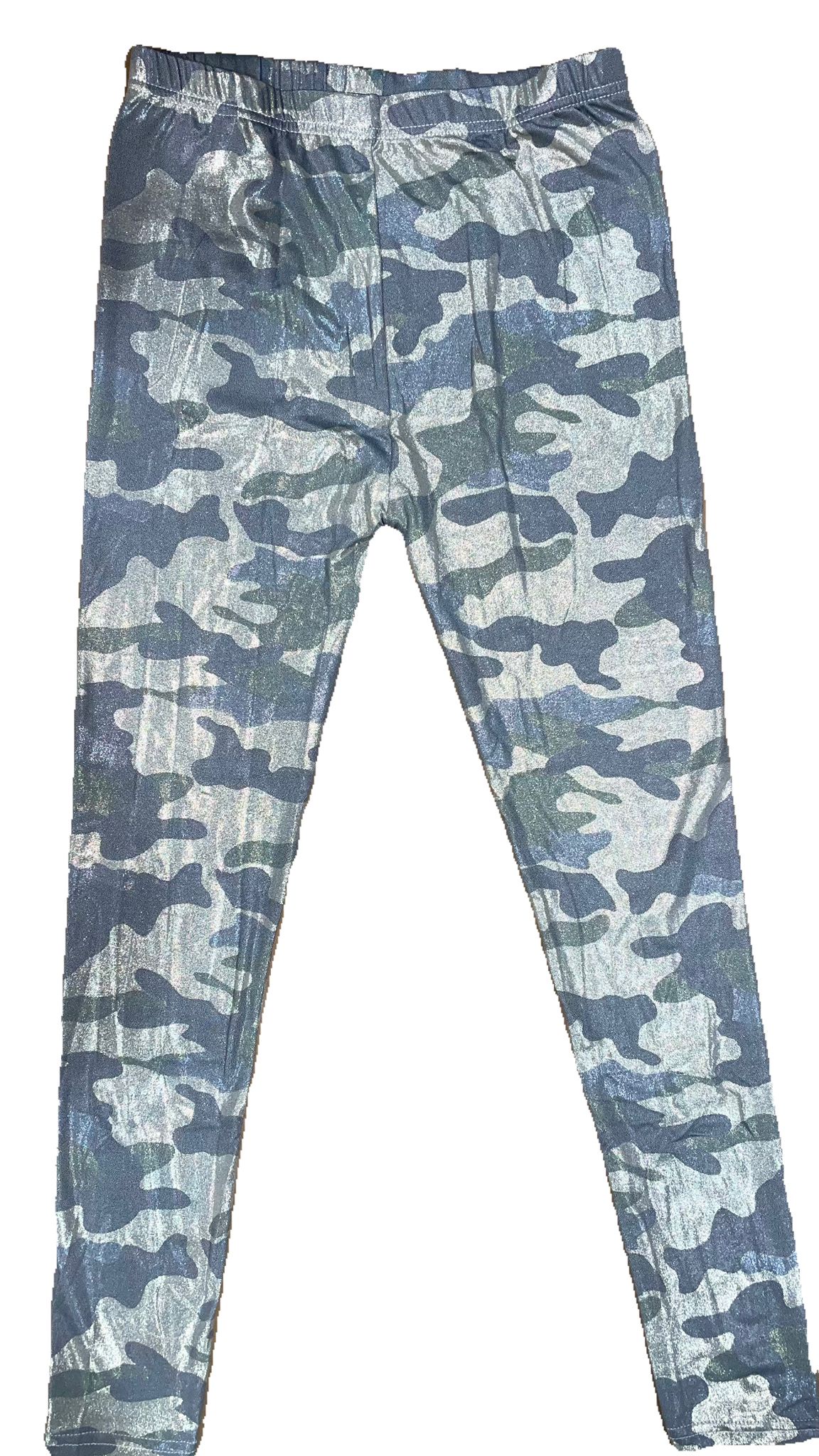 Maskáčové lesklé dětské legíny - Šedé Varianta: L/XL