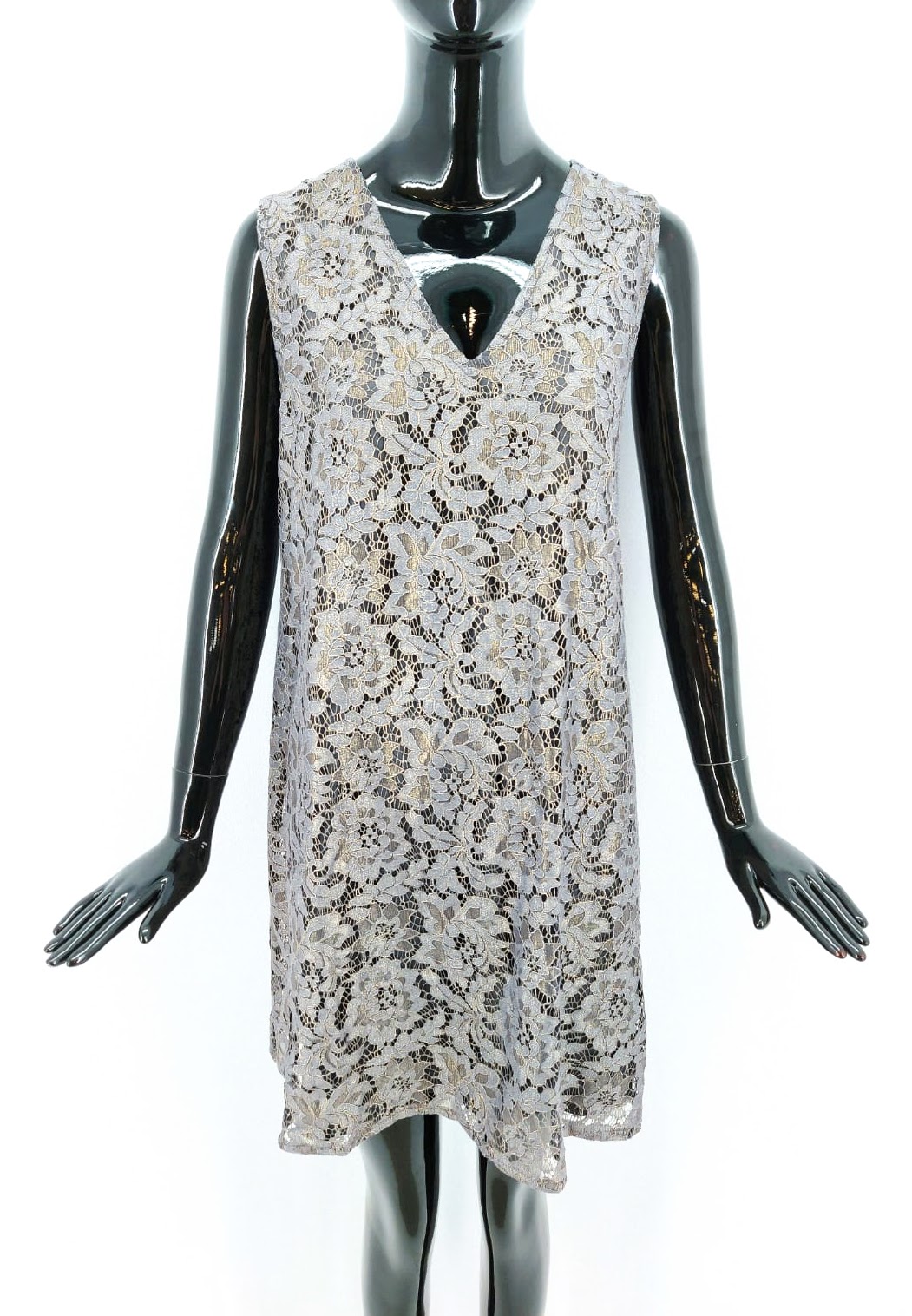 Apricot Dámské šaty s krajkou, metalické šedé *Velikosti textil: 14/L