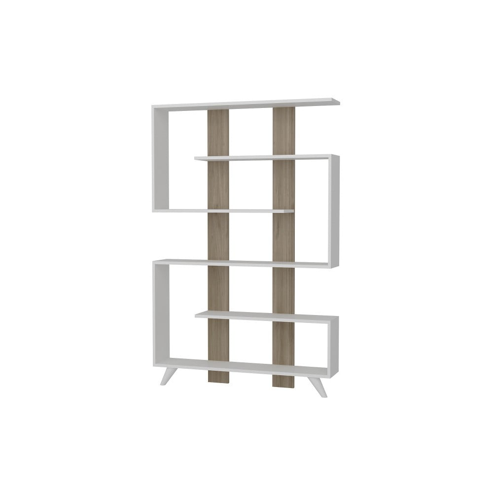 Woody Fashion Bílá knihovna v dekoru ořechového dřeva Rain