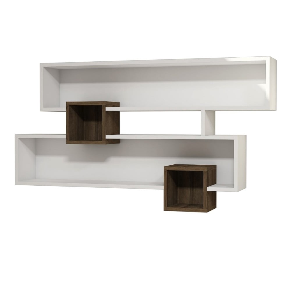 Puqa Design Bílá nástěnná police s detaily v dekoru ořechového dřeva Muzzo Karen