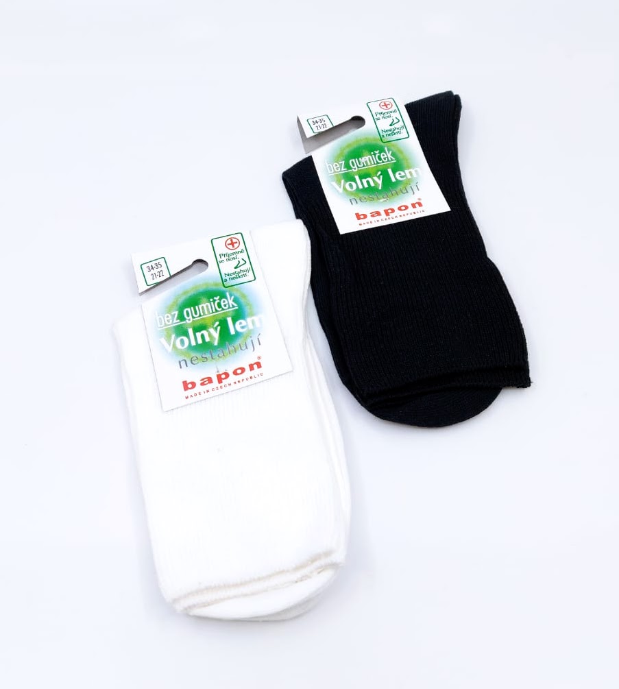Bapon zdravotní bavlněné ponožky bez gumiček s volným lemem,1 pár-vel.34-35 Základní barvy: Bílá