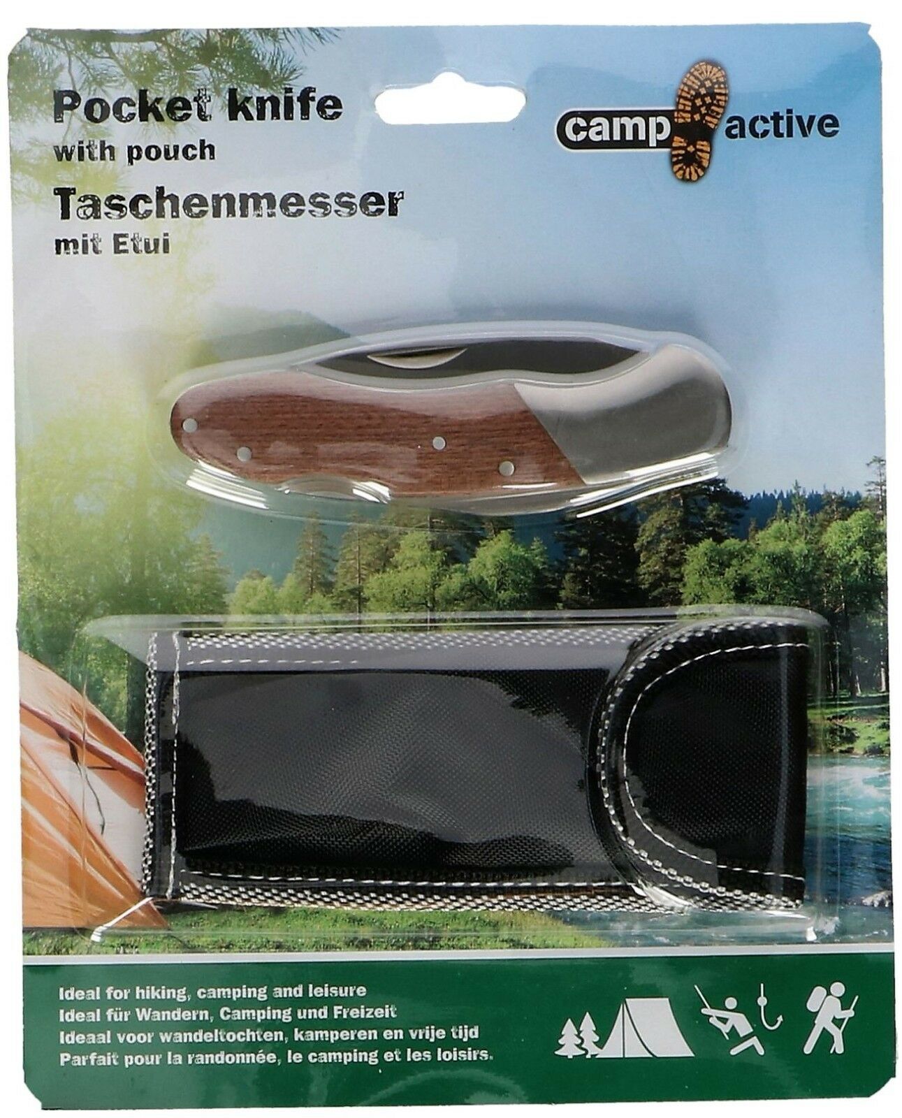 Camp Active Kapesní nůž s dřevěnou rukojetí a  pouzdrem