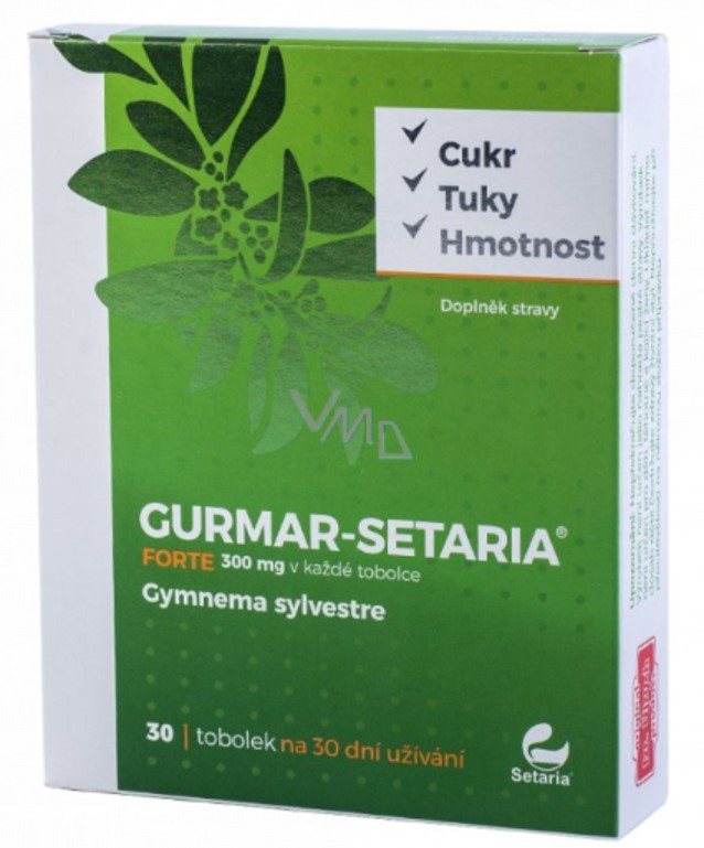 Setaria Gurmar Setariy forte přispívá k normální hladině cukru v krvi a ke kontrole tělesné hmotnosti. doplněk stravy 300 mg 30 tobolek / 30 