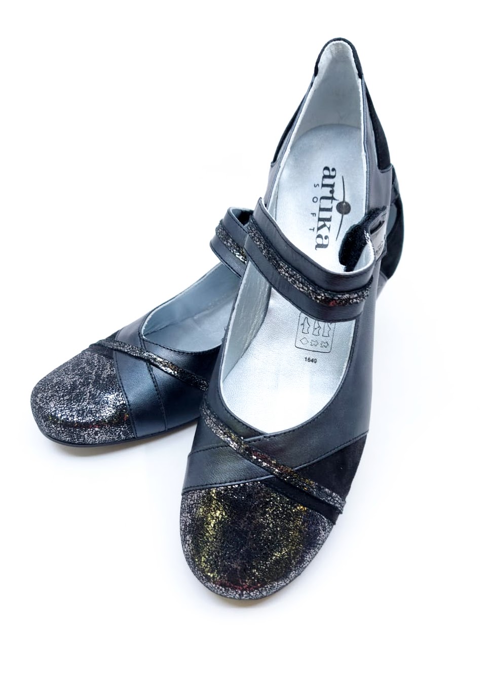 Artika Soft Dámská kožená obuv na podpatku Artika, metalické černé *Velikosti textil: 38,5